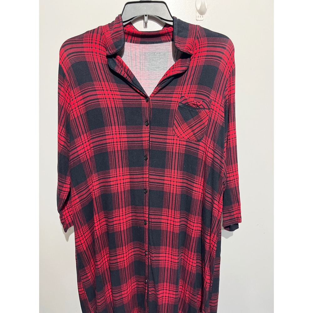 Torrid Super Soft Light Rib Knit Sleep Dress Red Black Plaid Size 2 2X